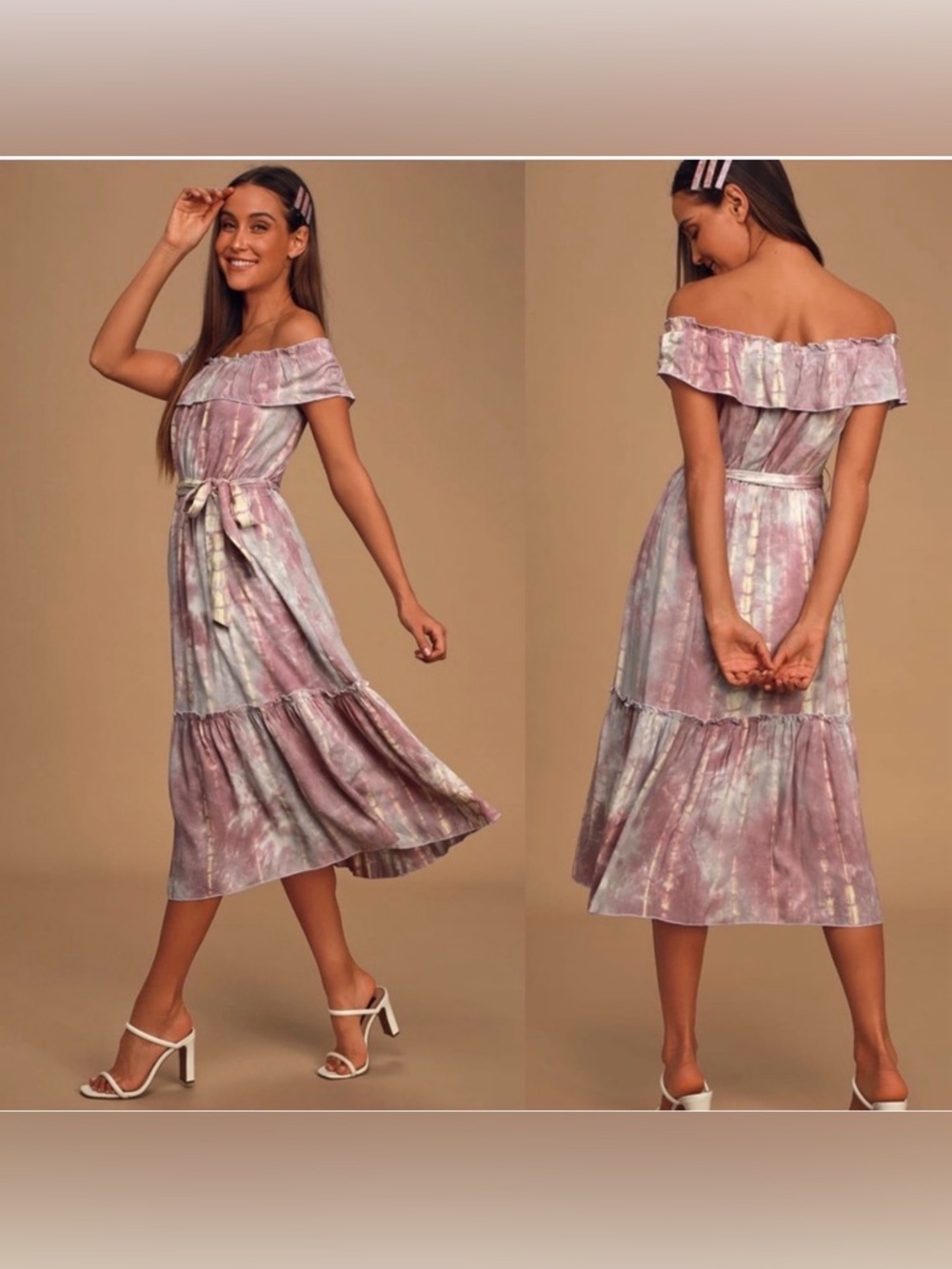 Lulus Off Shoulder Tie Dye Ruffle Lined Midi Dress Size S